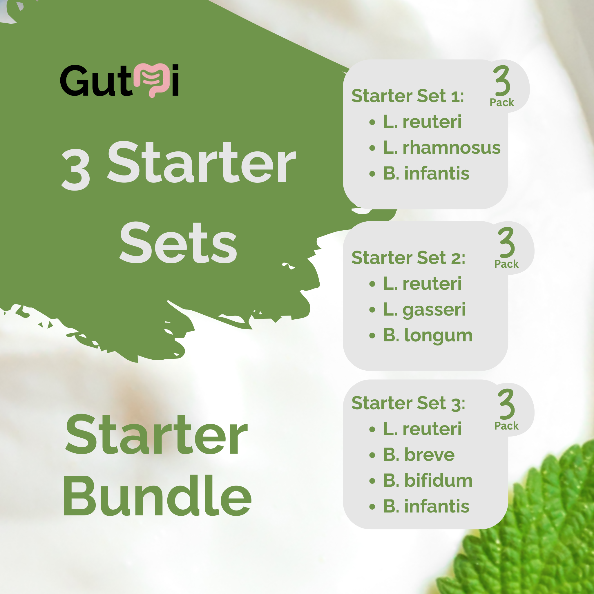 L. reuteri + L. rhamnosus + B. infantis + L. gasseri + B. longum + B. breve + B. bifidum | 3 Yogurt Starter Sets | Starter Bundle | Starter Cultures | 3 Sets | 9 Starter